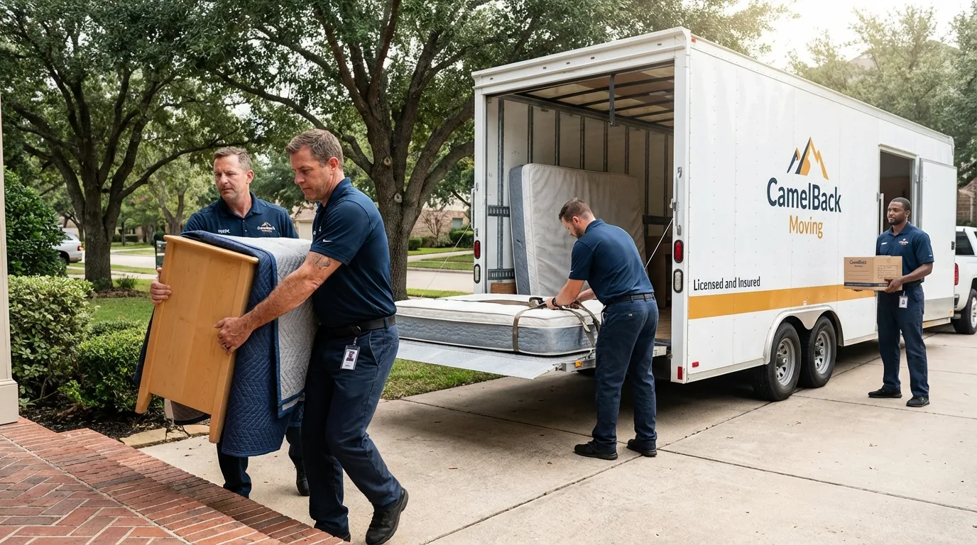 Crew loading residential truck for cross-state move from Waterville, NY